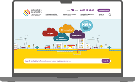 Computer laptop showing homepage of Utilities Disputes website
